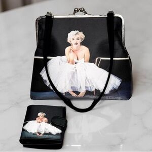 Marilyn Monroe purse,kiss lock & matching wallet, gingham interior Y2K 2002